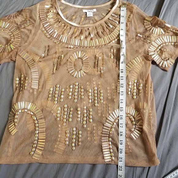 Bar III mesh embellished shirt sz large tan - Picture 5 of 7